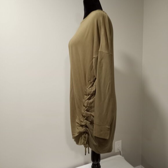 EXPRESS ONE ELEVEN OLIVE GREEN SWEATHSHIRT MINI DRESS WITH TIE FEATURE WOMEN M - Picture 5 of 8